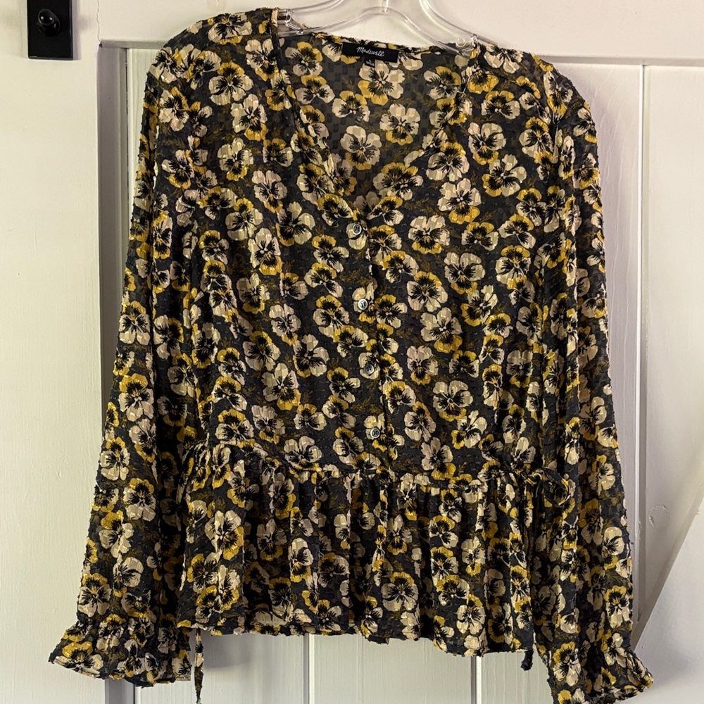 Madewell Black and Yellow Floral Blouse